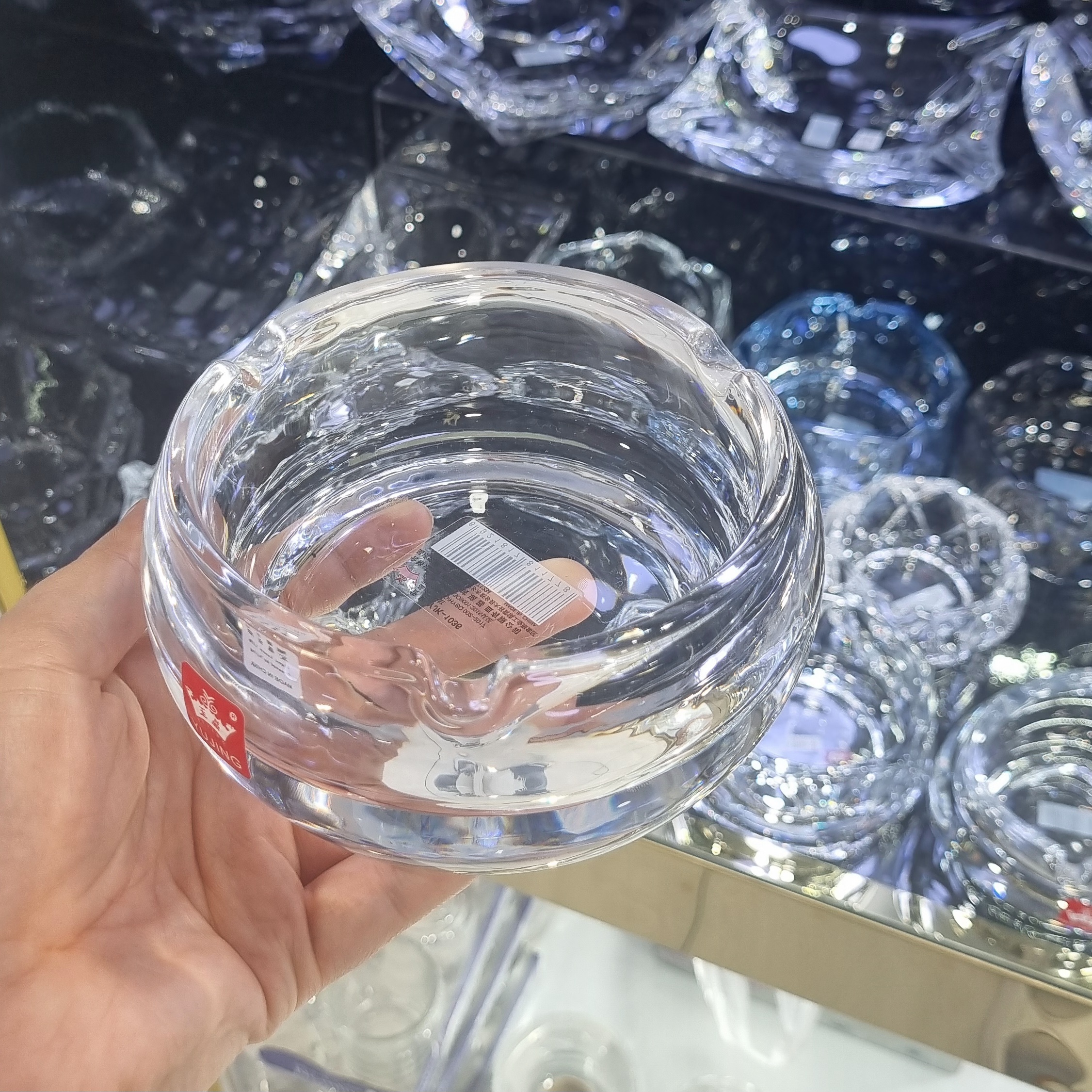 زیرسیگاری بلور یوجینگ مدل گرد عینکی کد 1036 | شفاف و بادوام