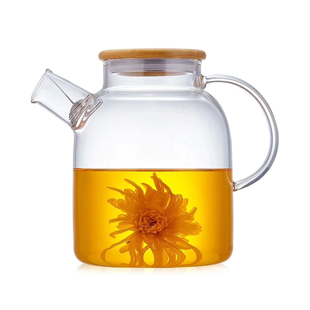 قوری پیرکس دربامبو شیشه‌ای مقاوم حرارت در سه سایز ۱۰۰۰، ۱۵۰۰ و ۱۹۰۰ سی‌سی مناسب دم‌آوری چای و دمنوش