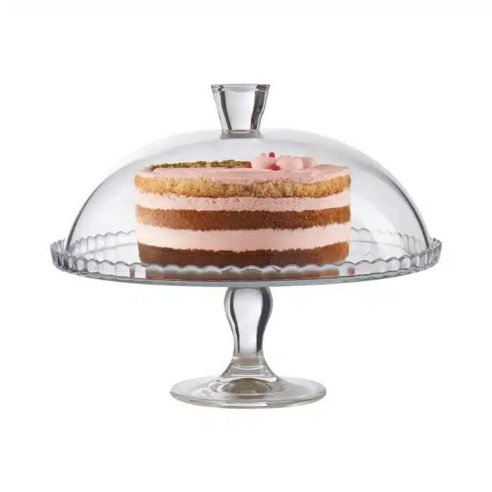 کیک خوری پایه‌دار با درب فرفری پاشاباغچه Patisserie کد 95200 شیشه‌ای اصل ترکیه