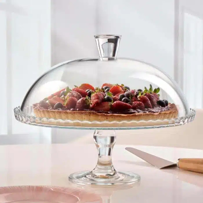 کیک خوری پایهدار با درب فرفری پاشاباغچه Patisserie کد 95200 شیشهای اصل ترکیه