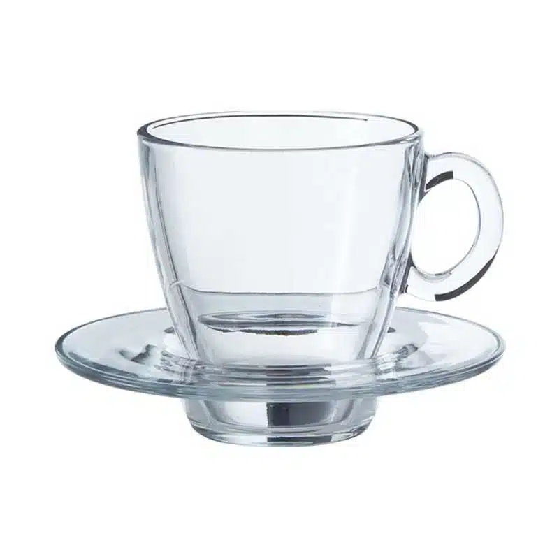 فنجان و نعلبکی آکوا پاشاباغچه Aqua 215cc کریستال کاشفی، شفاف و مقاوم مناسب سرو قهوه و چای