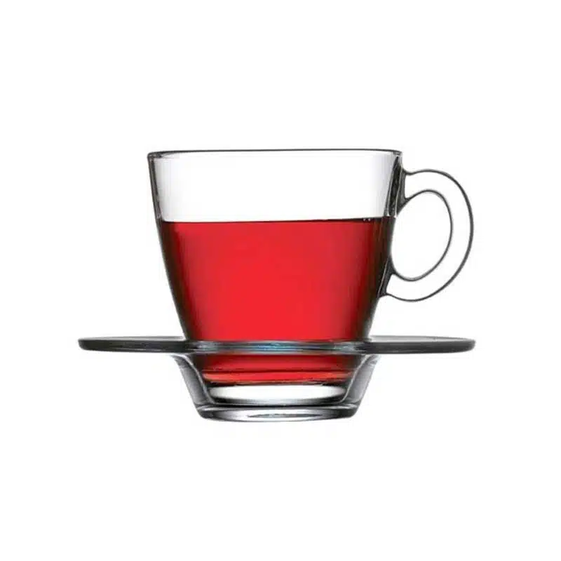 فنجان و نعلبکی آکوا پاشاباغچه Aqua 215cc کریستال کاشفی، شفاف و مقاوم مناسب سرو قهوه و چای