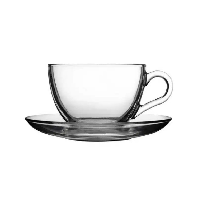 فنجان نعلبکی بیسیک پاشاباغچه مدل Basic کد 97948 با حجم 238cc – شیشه شفاف