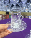 استکان نعلبکی دسته دار وارداتی طرح ۲ – تراش گلبرگی و شفافیت بالا